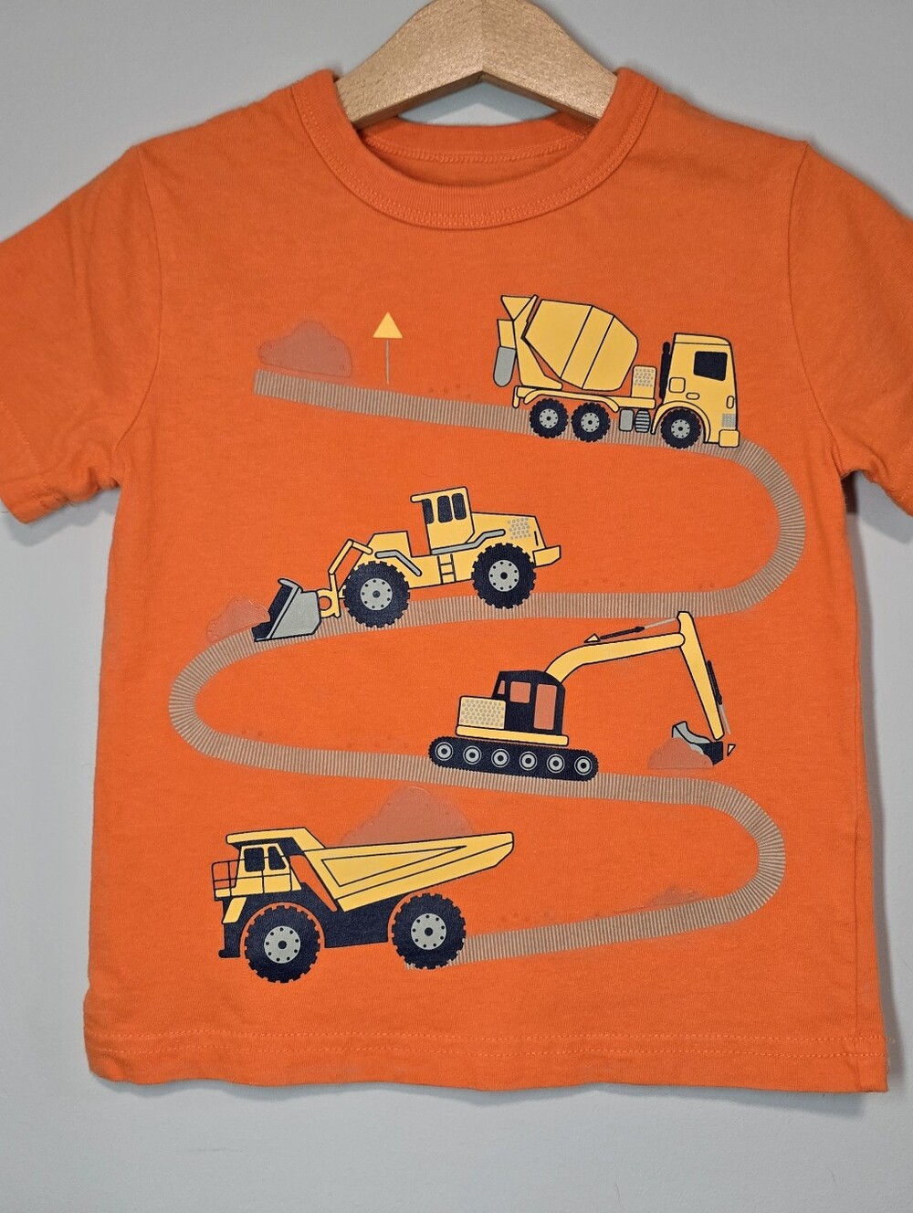 GAP Orange Kids T-Shirt with Yellow Construction Trucks